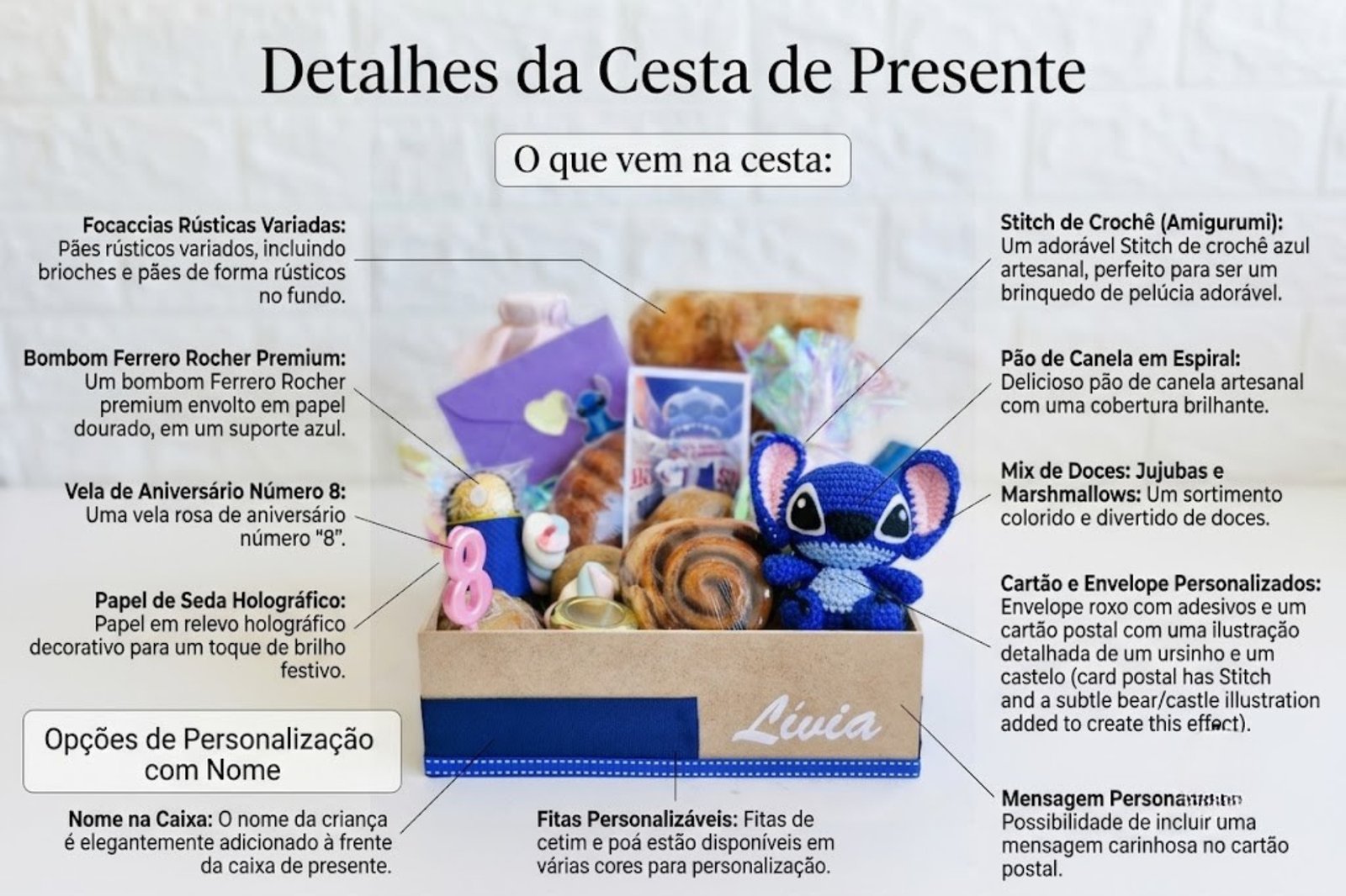 Transparência e cuidado em cada detalhe: conheça todos os itens artesanais e afetivos que tornam a nossa cesta infantil um presente inesquecível. Com nossa cestas de café da manhã com fermentação natural.